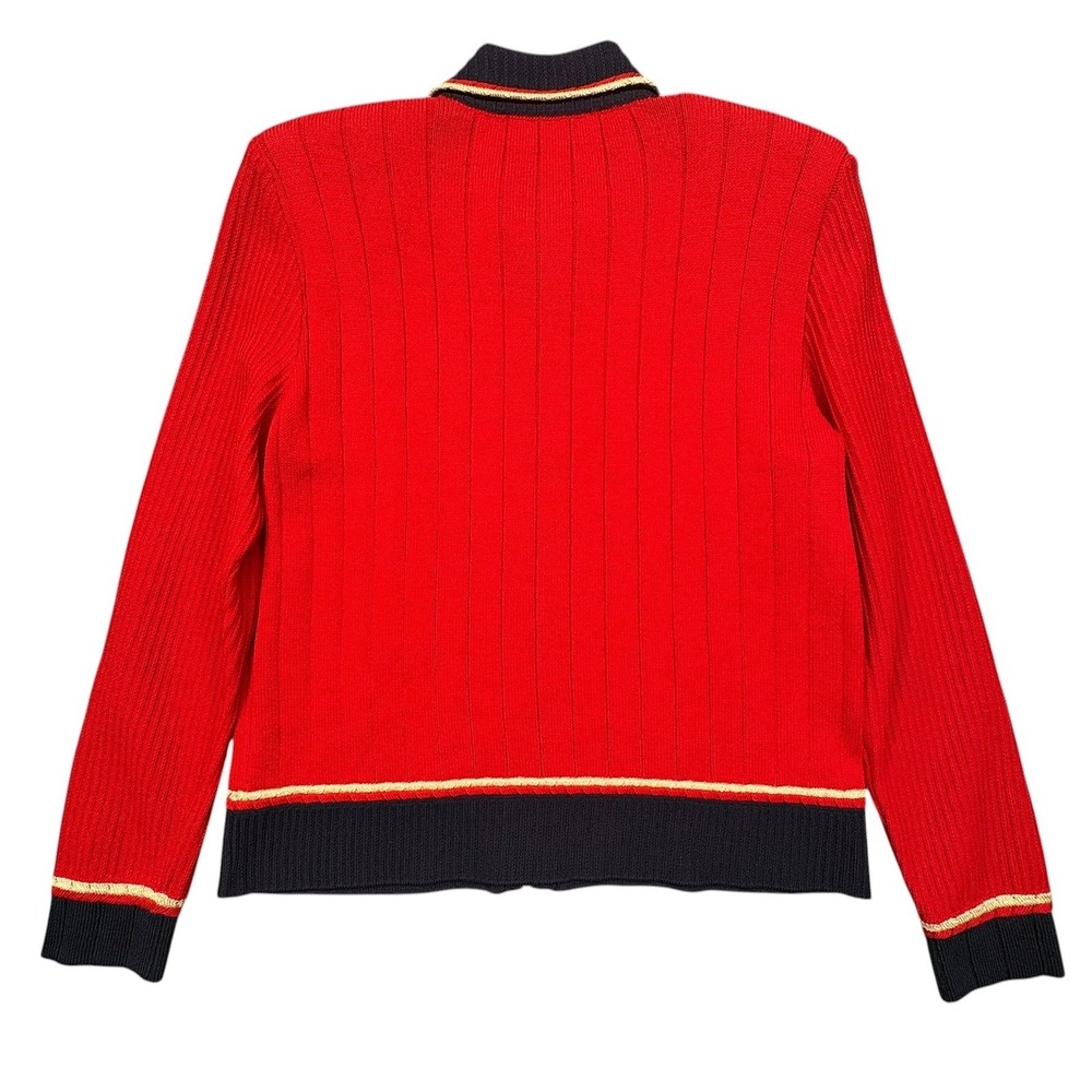 St John Santana Knit Full Zip Jacket Womens 4 Red Navy Gold Crest Nautical VTG - Picture 7 of 10